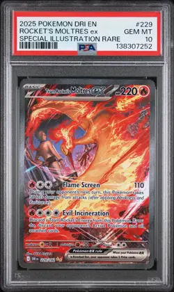 2025 POKEMON DRI EN-DESTINED RIVALS #229 TEAM ROCKET'S MOLTRES EX PSA 10 - Image 1