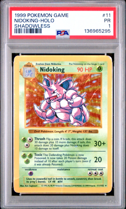 PSA 1 PR 1999 SHADOWLESS Base Set Nidoking 11/102 Holo Foil Pokemon - Image 1