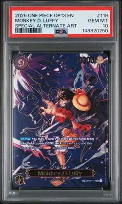 2025 One Piece OP13 EN Special Alternate Art #119 Monkey D Luffy PSA 10 GEM MINT - Image 1