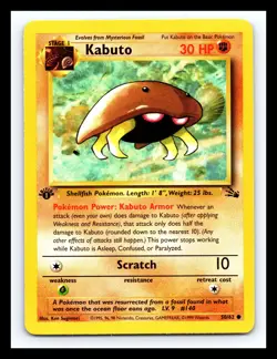 💥 Kabuto 1st Edition Stamp Fossil Rare Non Holo Pokemon 1999 Vintage # 50/62 - Image 1