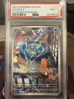 2024 Pokemon SV Stellar Crown SCR EN Squirtle #148/142 PSA 8 - Image 1
