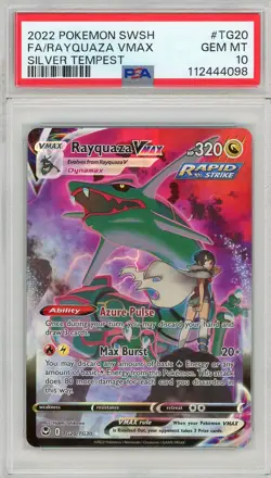 2022 Pokemon Sword & Shield Silver Tempest #TG20 Rayquaza VMAX Full Art PSA 10 - Image 1