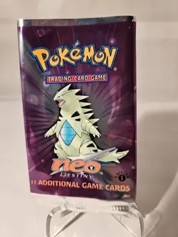 Pokemon Empty 1st Edition Neo Destiny Booster Pack Tyranitar Cut Opened From Top - Image 1
