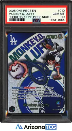 One Piece 2025 Monkey D. Luffy EB02-010 Dodgers X One Piece Night GEM MT PSA 10 - Image 1