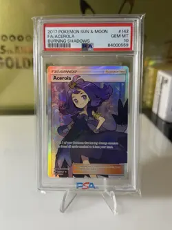 PSA 10 TRAINER ACEROLA 142 BURNING SHADOWS SUN & MOON POKEMON - Image 1
