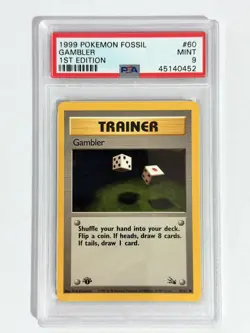 PSA 9 MINT 1999 POKEMON FOSSIL #60 GAMBLER 1ST EDITION ENGLISH - Image 1