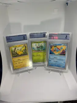 Pokemon 151 CCG Lot Pikachu 9 Bulbasaur 9.5 Squirtle 9 Starter Set Slabs - Image 1