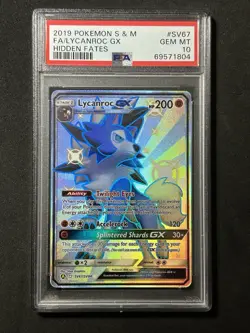 2019 Pokemon Sun & Moon Hidden Fates SV67 Lycanroc GX PSA 10 Gem Mint - Shiny - Image 1