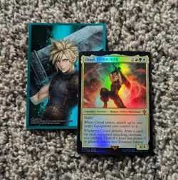 MTG Final Fantasy VII Cloud Ex-Soldier Foil trading card + sleeve FF7 Commander - Image 1