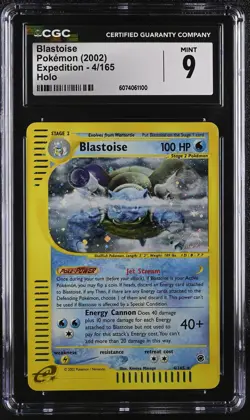 CGC 9 MINT Blastoise 2002 Expedition 4/165 Holo SWIRL Pokemon Card - Image 1