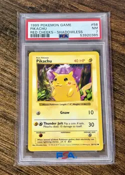 Pokemon 1999 Shadowless Base Set Pikachu (Red Cheeks) 58/102 Near Mint PSA 7 - Image 1