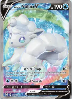 Alolan Vulpix V 173/195 (Full Art) Ultra Rare Silver Tempest Pokemon TCG - Image 1
