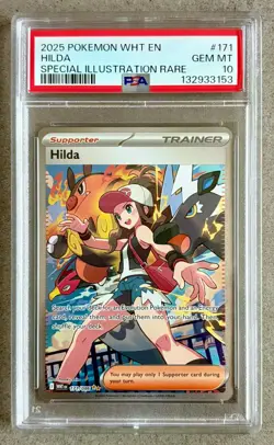 PSA 10 GEM MINT Pokemon Hilda 171 2025 SIR White Flare Full Art Rare New Low Pop - Image 1