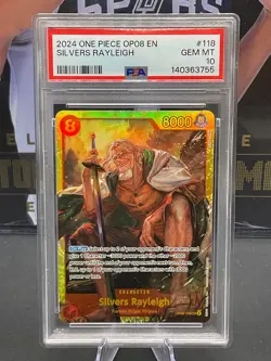 2024 One Piece English OP08-118 Silvers Rayleigh SEC Foil PSA 10 GEM MINT - Image 1