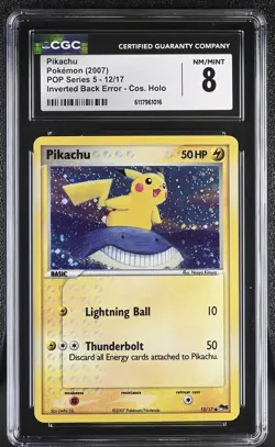 CGC 8 Pikachu 2007 POP Series 5 Holo 12/17 Inverted Back Error Pokemon Card - Image 1