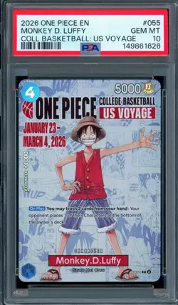PSA 10 GEM MINT One Piece Card Monkey D Luffy US College Basketball Voyage Promo - Image 1