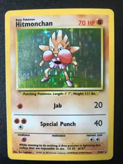 2 Hitmonchan 7/102 BASE Set vintage Pokemon holo rare cards MP/HP - Image 2