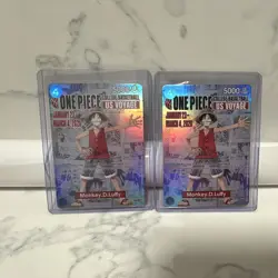 One Piece Monkey.D.Luffy US Voyage Holo 2 Card Lot Plus 2 Shirts and Poster - Image 3