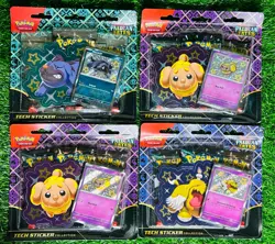 Pokemon Paldean Fates 3 Pack Blister Tech Sticker Collection Lot x4 Sealed - Image 1