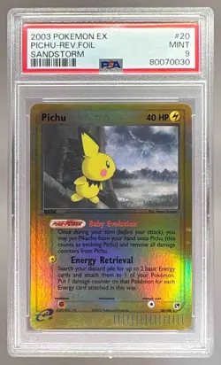 80070030 Pichu 2003 Pokemon EX Sandstorm #20 Reverse Holo PSA 9 - Image 1
