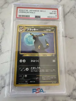 PSA Graded NM-MINT 8 2000 Japanese Pokemon Neo 2 Umbreon Moonbreon RARE Holo 197 - Image 1