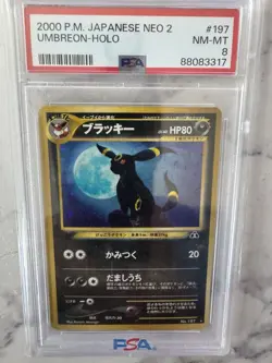 PSA Graded NM-MINT 8 2000 Japanese Pokemon Neo 2 Umbreon Moonbreon RARE Holo 197 - Image 3