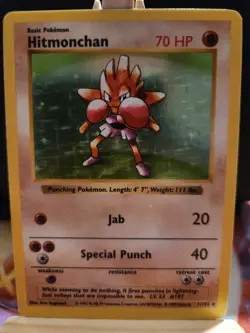 Hitmonchan Shadowless Holo Card 7/102 Vintage WOTC Pokemon TCG Base Set LP/MP - Image 1
