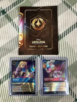 Disney Lorcana magical places Epcot promo Cards Donald And Rapunzel With Extras - Image 1