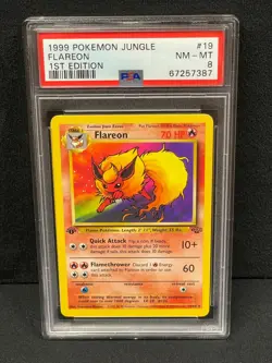 1999 POKEMON JUNGLE 1ST EDITION RARE NON HOLO #19 FLAREON PSA NM-MT 8 SET BREAK - Image 1