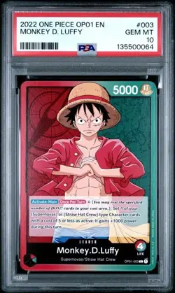 2022 ONE PIECE OP01-ROMANCE DAWN 003 MONKEY D. LUFFY PRE ERRATA PSA 10 GEM MINT - Image 1