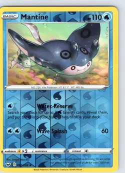 Pokemon Mantine Sword & Shield Base Set 052/202 Reverse Holo Uncommon Card NM - Image 1