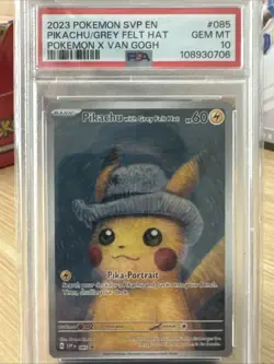 Pokemon TCG x Van Gogh SVP Pikachu Grey Felt Hat Promo Card 085 PSA 10 - Image 1