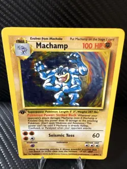 Pokemon Machamp 1st Edition Base Set Holo 8/102 WOTC MP+ No Creases - Image 1