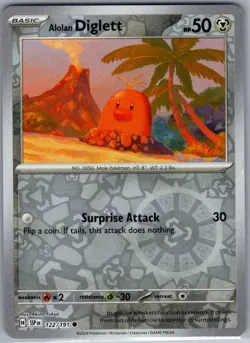 Alolan Diglett 122/191 Reverse Holo SV08: Surging Sparks - Pokemon Card - NM - Image 1