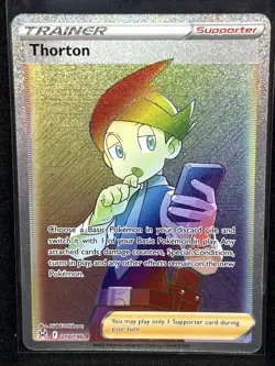 Thorton Rainbow Secret Rare Full Art Trainer 210/196 Lost Origin Card - Image 3