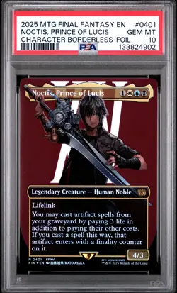 2025 MTG FINAL FANTASY CHARACTER BORDERLESS-FOIL NOCTIS, PRINCE OF LUCIS PSA 10 - Image 1
