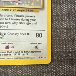 Pokemon TCG Base Set Chansey Card 3/102 Holo LP - Image 5