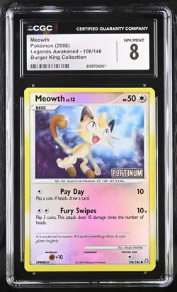 CGC 8 Meowth 2008 Legends Awakened 106/146 Burger King Collection Pokemon Card - Image 1