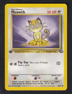 1st Edition Jungle Meowth 56/64 Pokemon Card WOTC LP/NM - Image 1