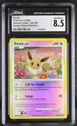 CGC 8.5 Eevee 2008 Majestic Dawn 62/100 Burger King Reverse Holo Pokemon Card - Image 1