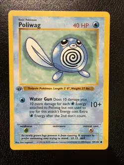 Pokemon TCG 1st Edition Shadowless Base Set Poliwag 59/102 Common - WOTC - LP - Image 1