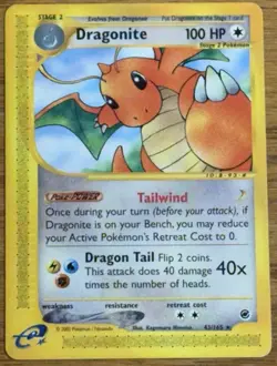 Pokemon TCG Dragonite Expedition Base Set Regular Rare Card 43/165 LP - Image 1
