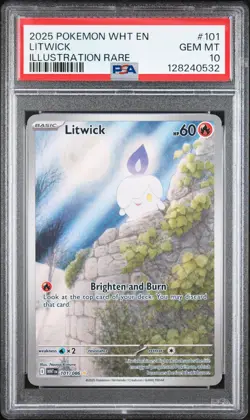 2025 POKEMON WHT EN-WHITE FLARE ILLUSTRATION RARE #101 LITWICK PSA 10 - Image 1