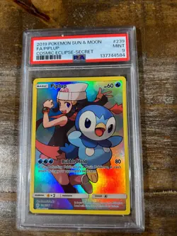 POKEMON 2019 Sun Moon Cosmic Eclipse Full Art PIPLUP #239 PSA 9 Mint RARE - Image 1