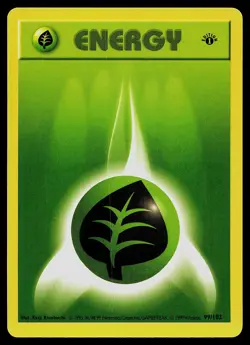 Pokemon Card - Grass Energy Base Set (Shadowless) 99/102 Common 1st Edition - Image 1