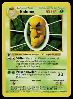 Pokemon Card - Kakuna Base Set (Shadowless) 33/102 Uncommon 1st Edition - Image 1