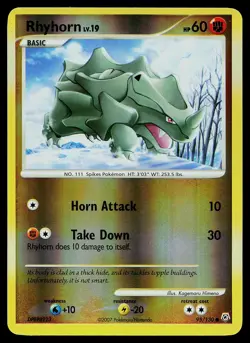 Pokemon Card - Rhyhorn Diamond and Pearl 95/130 Common Reverse Holo - Image 1