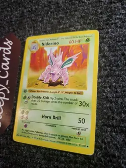 1999 Pokemon Card 1st Edition Base Set Shadowless Uncommon Nidorino 37/102 PL-LP - Image 2