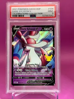 2021 POKEMON SWSH BLACK STAR PROMO CELEBRATIONS COLL #134 DARK SYLVEON V PSA 9 - Image 1