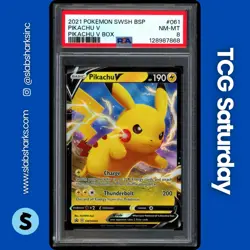 2021 POKEMON SWSH BSP PIKACHU V SHINING FATES BOX #SWSH061 PIKACHU V PSA 8 - Image 1